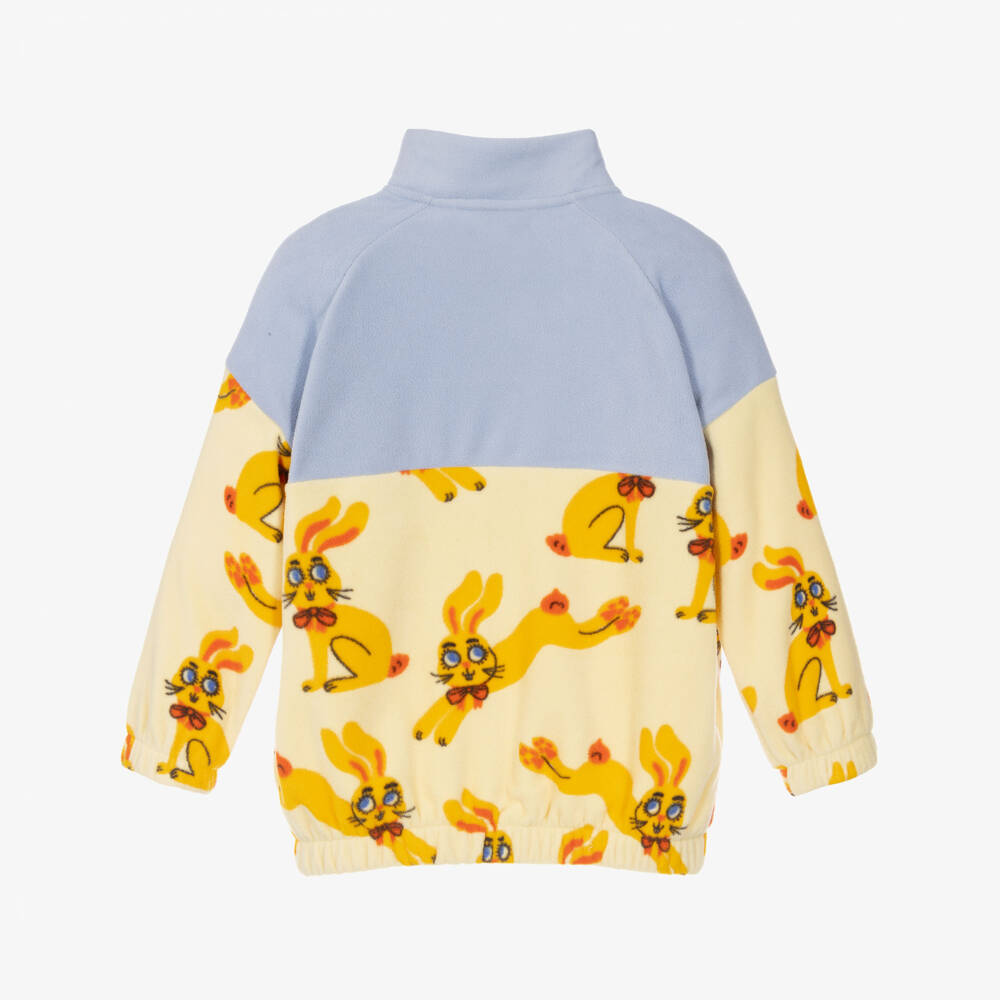 Mini Rodini-Girls Blue & Yellow Rabbit Print Fleece Sweatshirt | Childrensalon