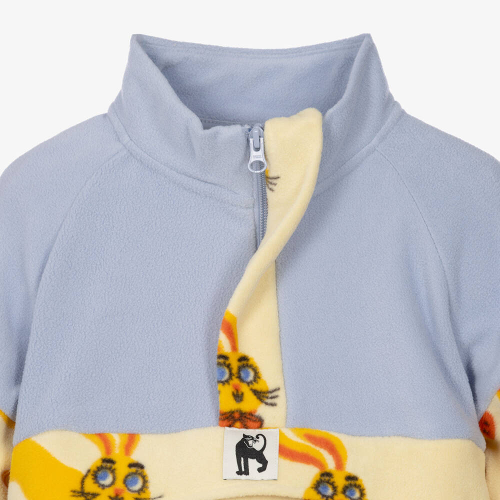Mini Rodini-Girls Blue & Yellow Rabbit Print Fleece Sweatshirt | Childrensalon
