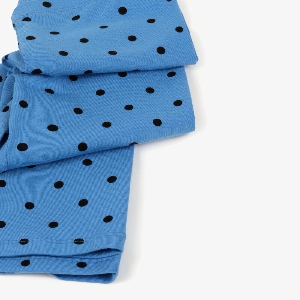 Mini Rodini-Брюки расклешенные синие в горошек из хлопкового трикотажа для девочек | Childrensalon