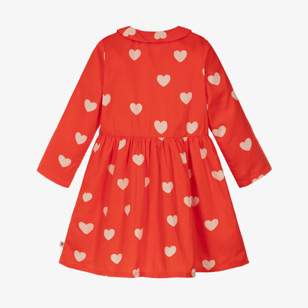 Mini Rodini-فستان بطبعة قلوب قطن عضوي لون أحمر للبنات | Childrensalon