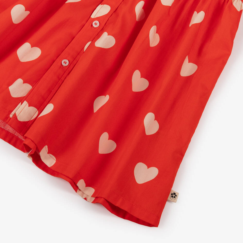 Mini Rodini-فستان بطبعة قلوب قطن عضوي لون أحمر للبنات | Childrensalon