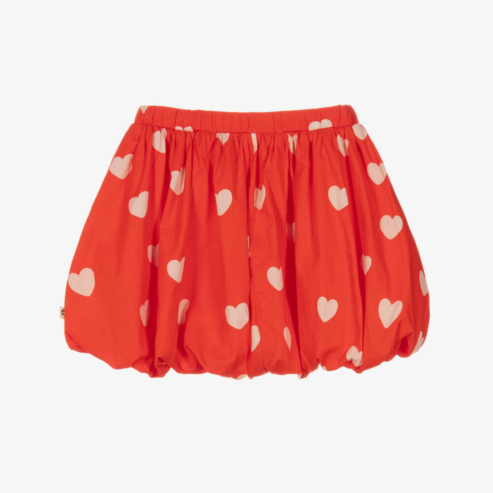 Mini Rodini-تنورة قطن عضوي بطبعة قلوب لون أحمر للبنات | Childrensalon