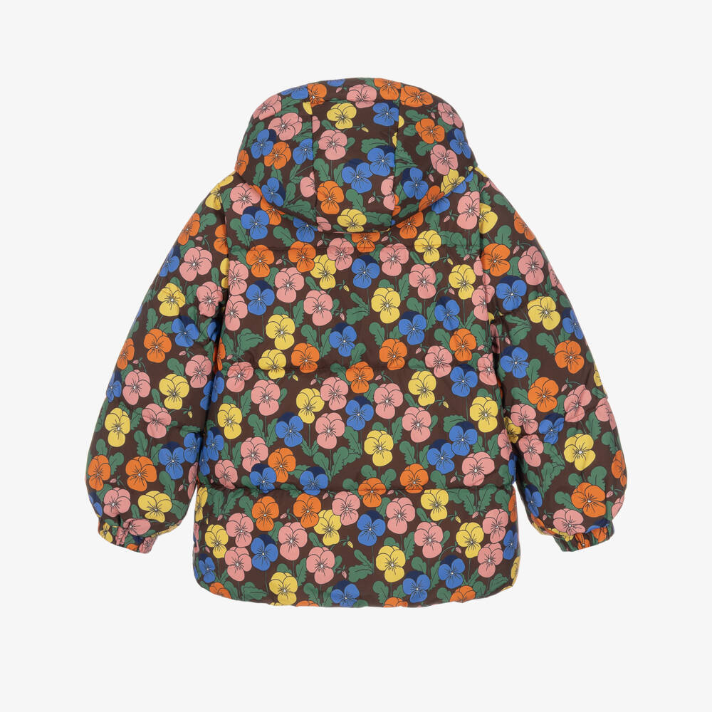 Mini Rodini-Girls Brown Viola Print Waterproof Puffer Jacket | Childrensalon