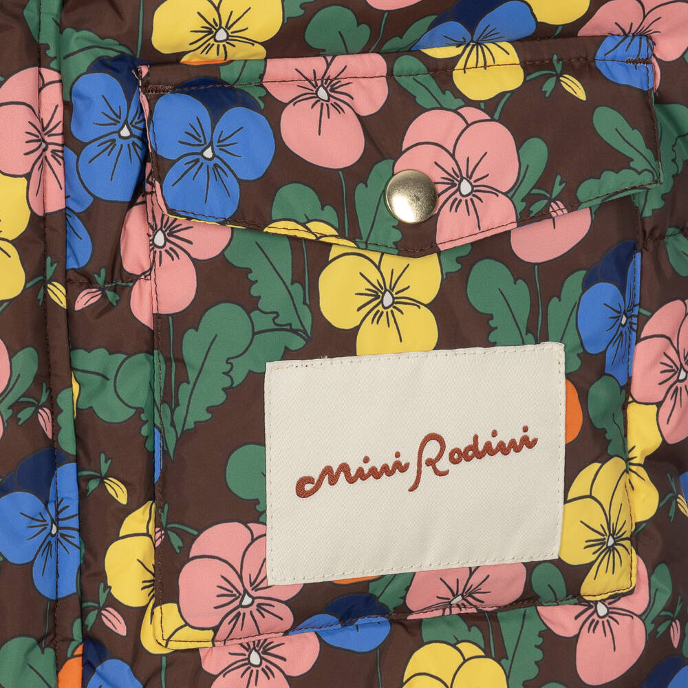 Mini Rodini-Girls Brown Viola Print Waterproof Puffer Jacket | Childrensalon