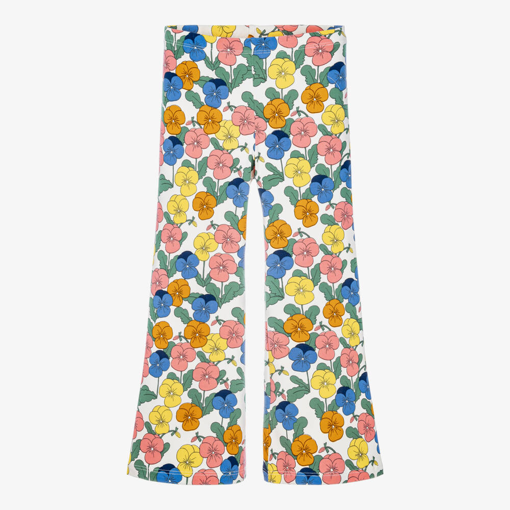 Mini Rodini-Girls Colourful Pansy Print Flared Trousers | Childrensalon