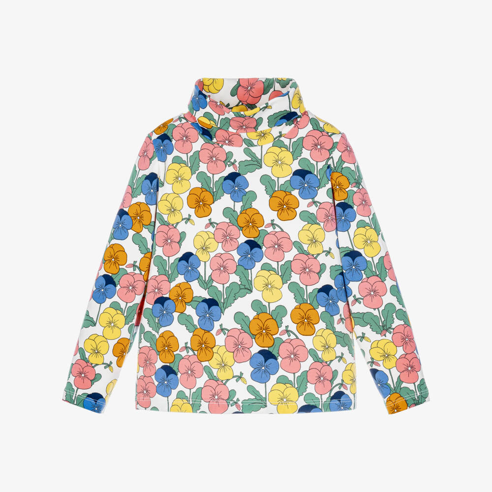 Mini Rodini-Girls Colourful Pansy Print Roll Neck Top | Childrensalon