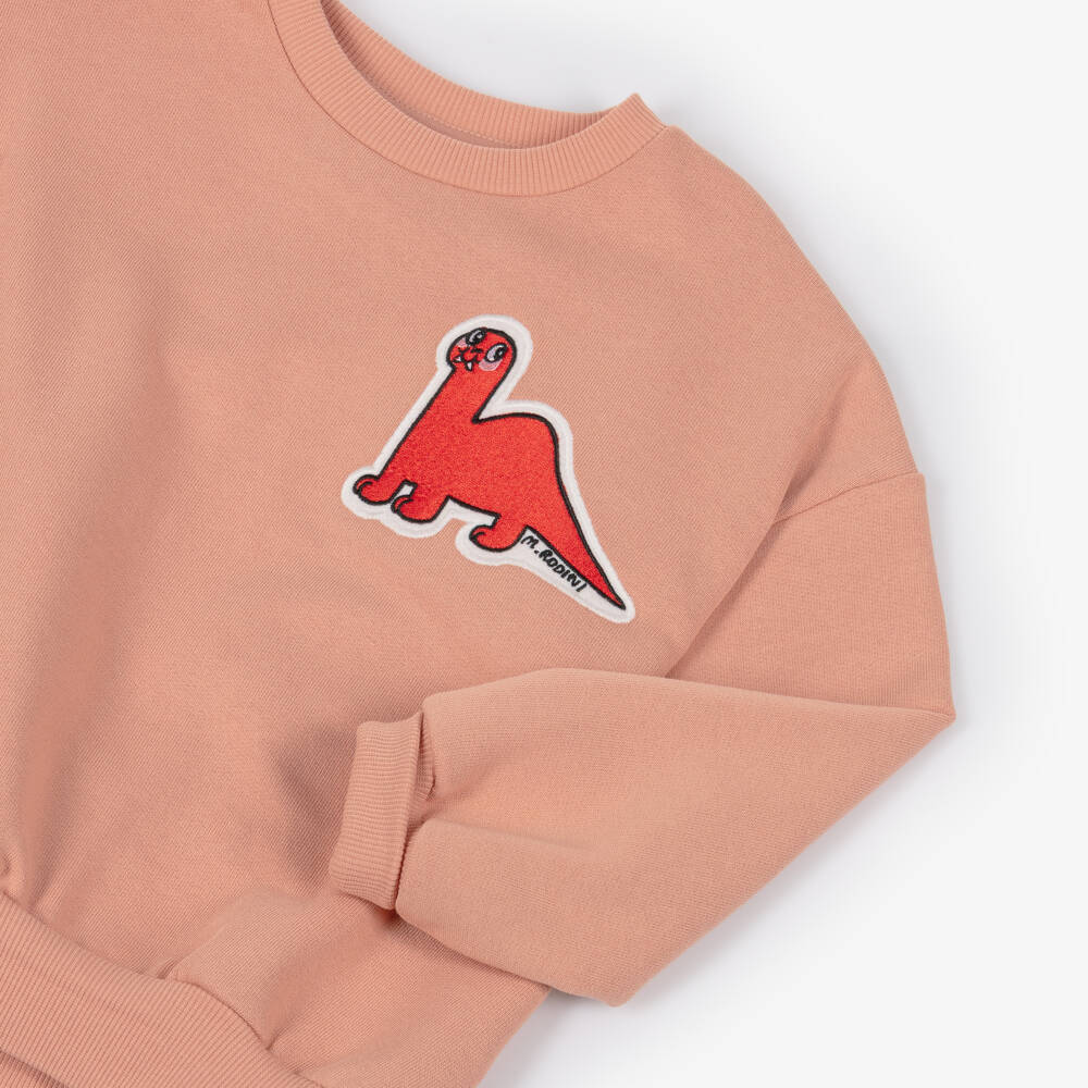 Mini Rodini-سويتشيرت قطن عضوي لون زهري مرجاني للبنات  | Childrensalon