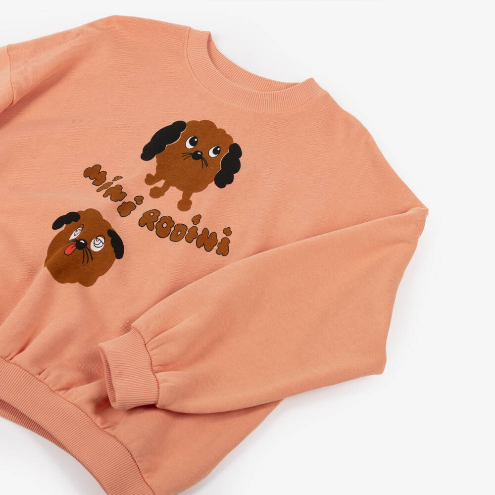 Mini Rodini-Cвитшот кораллово-розовый из органического хлопка с собачками для девочек | Childrensalon