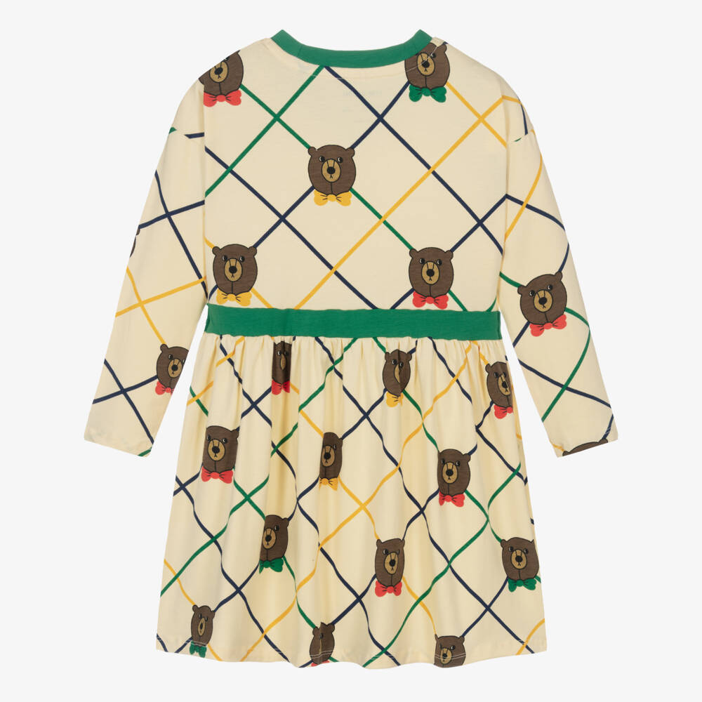 Mini Rodini-فستان بطبعة دب قطن لون عاجي داكن للبنات | Childrensalon