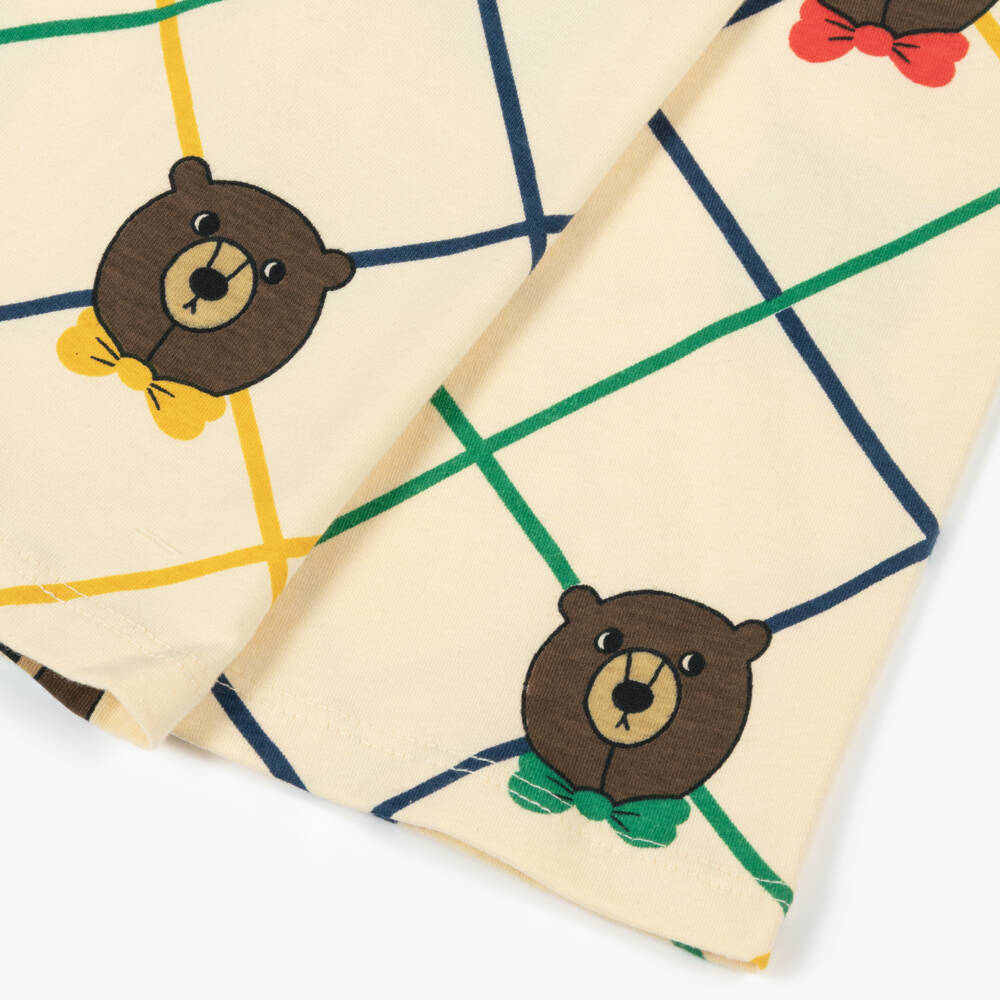 Mini Rodini-بنطلون بأرجل واسعة بطبعة دب قطن لون عاجي داكن للبنات  | Childrensalon