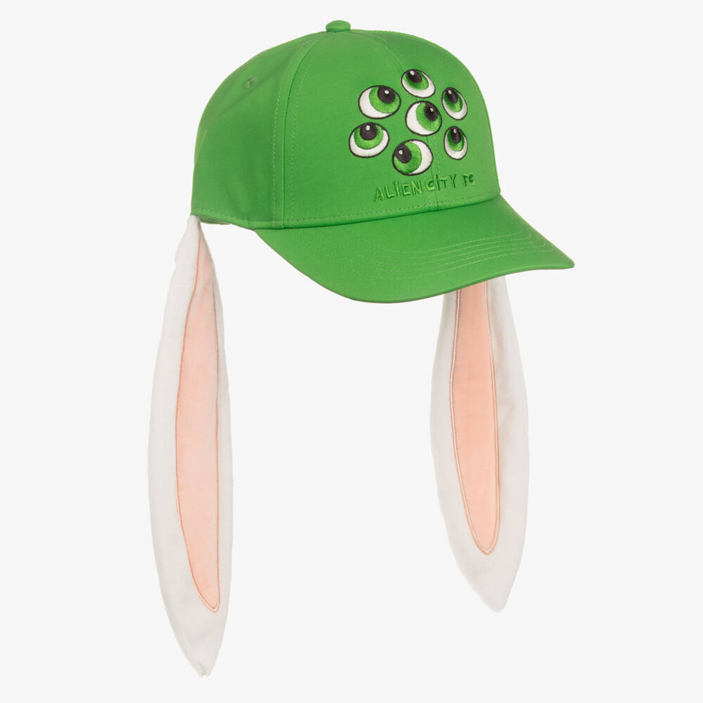 Mini Rodini-Girls Green Alien Bunny Baseball Cap with Long Ears | Childrensalon