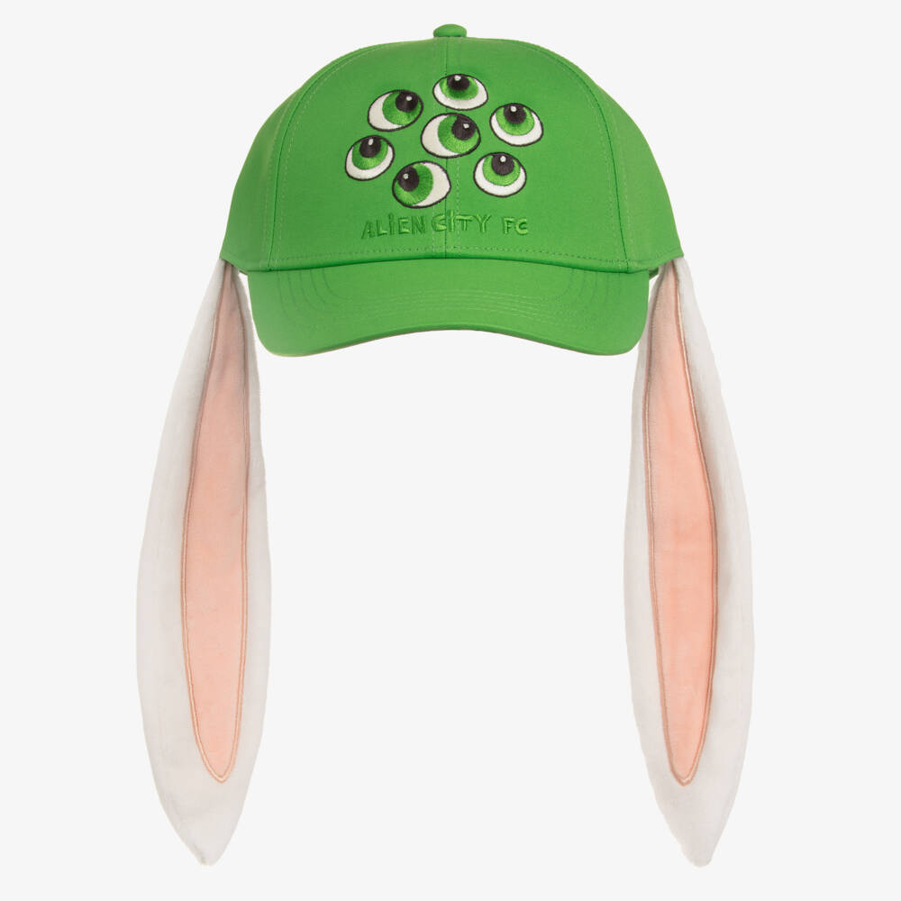 Mini Rodini-Girls Green Alien Bunny Baseball Cap with Long Ears | Childrensalon