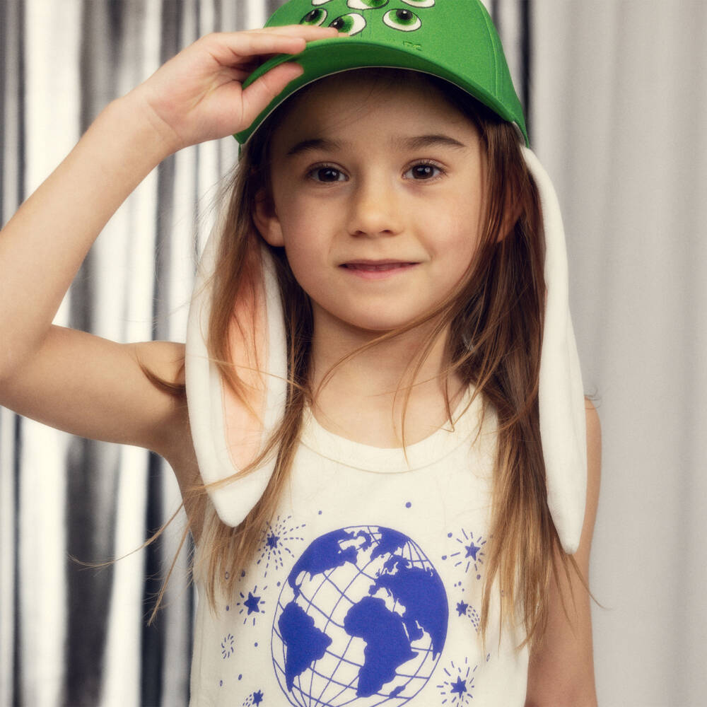 Mini Rodini-Girls Green Alien Bunny Baseball Cap with Long Ears | Childrensalon