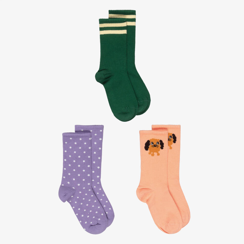 Mini Rodini-Girls Green, Purple & Pink Knitted Ankle Socks | Childrensalon