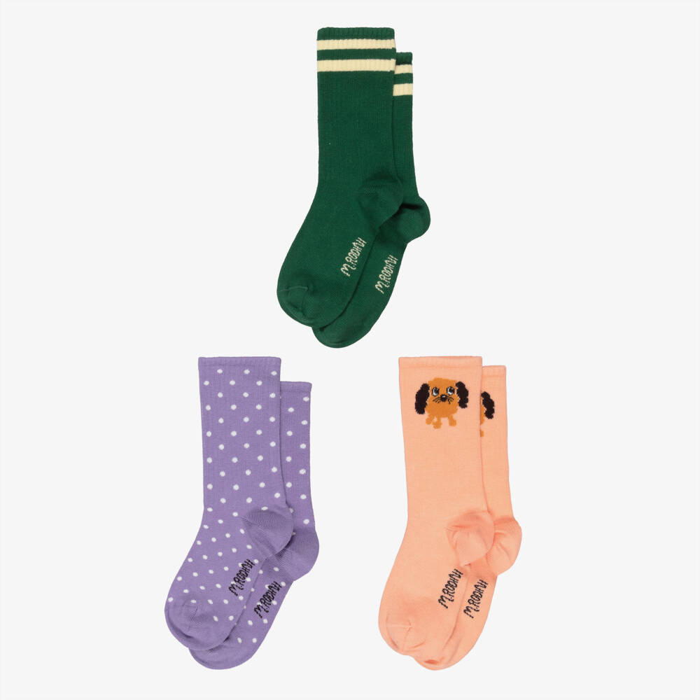 Mini Rodini-Girls Green, Purple & Pink Knitted Ankle Socks | Childrensalon