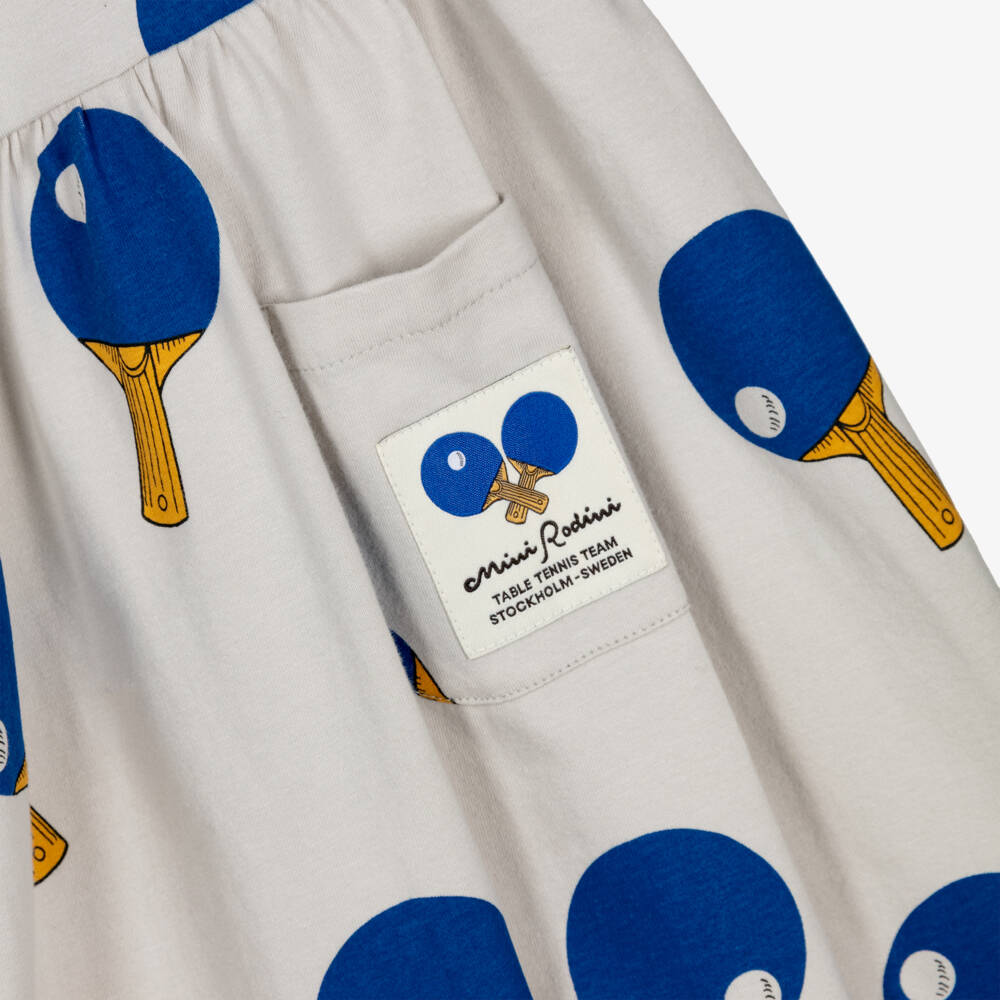 Mini Rodini-Girls Grey Cotton Table Tennis Print Dress | Childrensalon