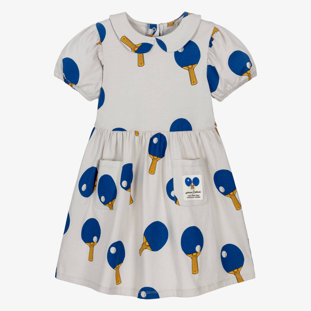 Mini Rodini-Girls Grey Cotton Table Tennis Print Dress | Childrensalon