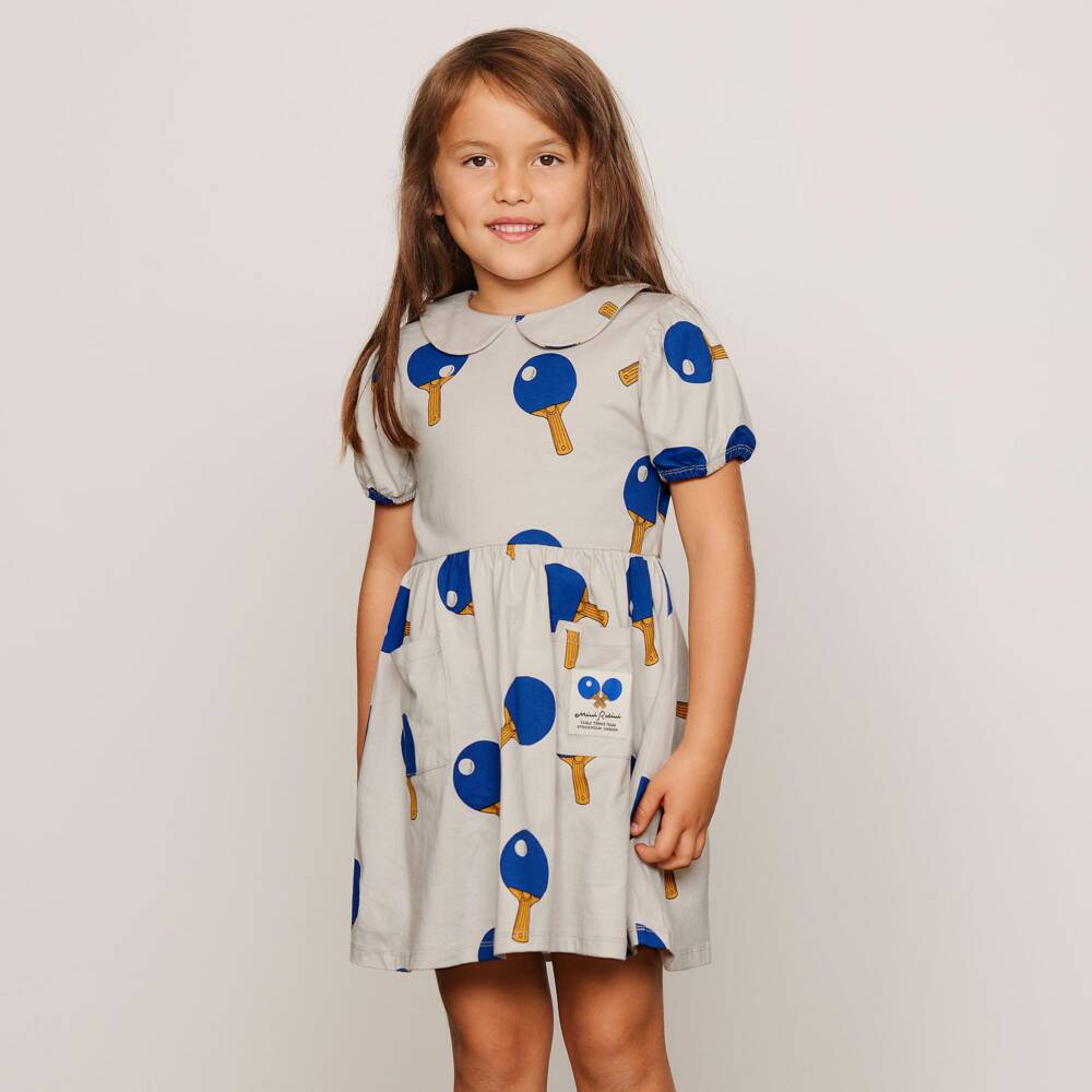 Mini Rodini-Girls Grey Cotton Table Tennis Print Dress | Childrensalon