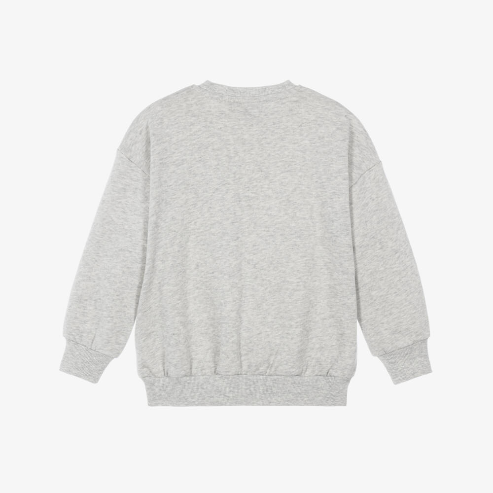 Mini Rodini-Girls Grey Organic Cotton Sweatshirt with Flower Panel | Childrensalon