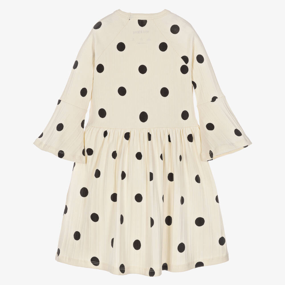 Mini Rodini-Girls Ivory & Black Polka Dot Cotton Jersey Dress | Childrensalon