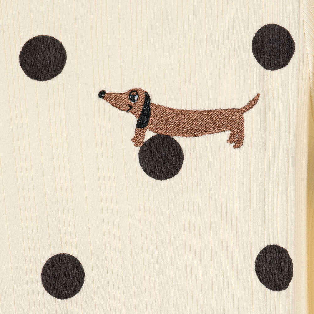 Mini Rodini-Girls Ivory & Black Polka Dot Cotton Jersey Top | Childrensalon