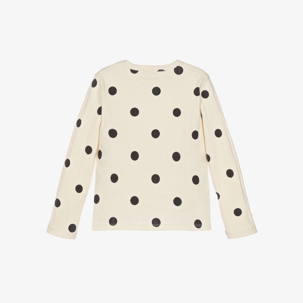 Mini Rodini-Girls Ivory & Black Polka Dot Cotton Jersey Top | Childrensalon