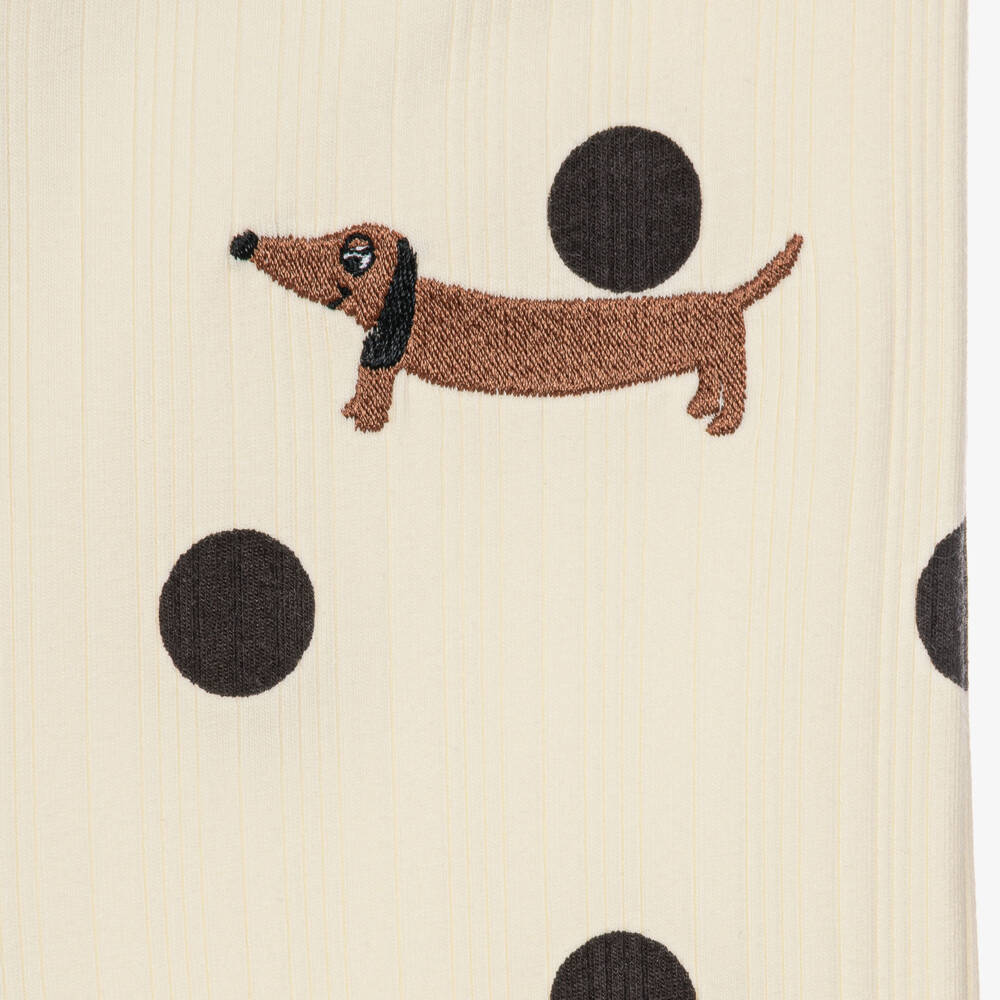 Mini Rodini-Girls Ivory & Black Polka Dot Flared Trousers | Childrensalon