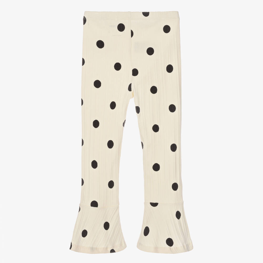 Mini Rodini-Girls Ivory & Black Polka Dot Flared Trousers | Childrensalon