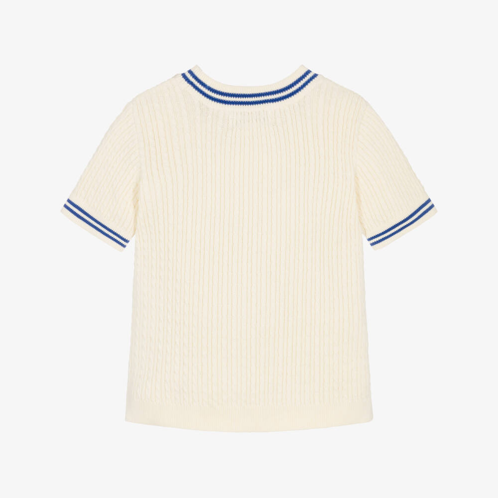 Mini Rodini-Girls Ivory Cable Knit Short Sleeve Top | Childrensalon