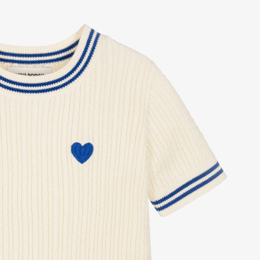Mini Rodini-Girls Ivory Cable Knit Short Sleeve Top | Childrensalon