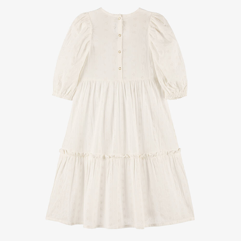 Mini Rodini-Girls Ivory Cotton Broderie Anglaise Maxi Dress | Childrensalon