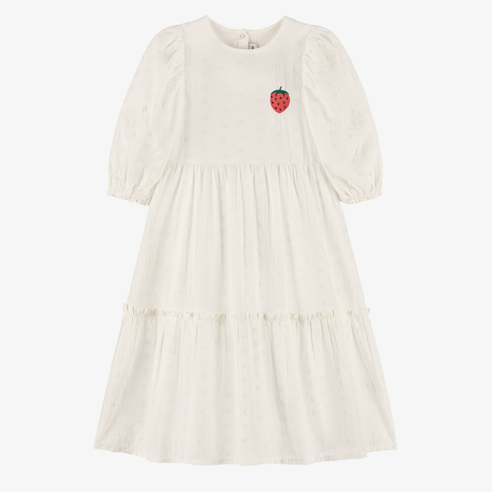 Mini Rodini-Girls Ivory Cotton Broderie Anglaise Maxi Dress | Childrensalon