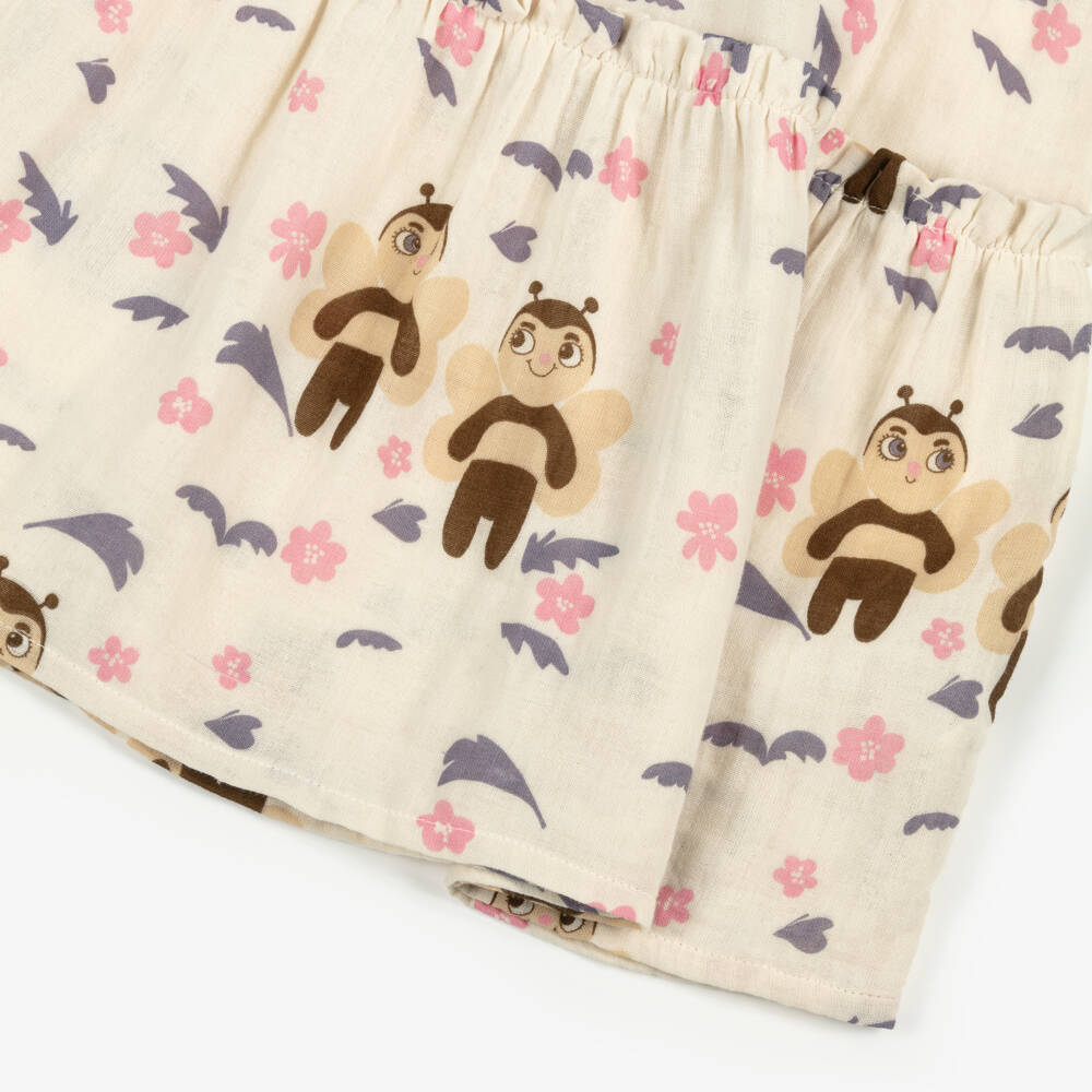 Mini Rodini-فستان بطبعة نحل قطن لون عاجي  | Childrensalon