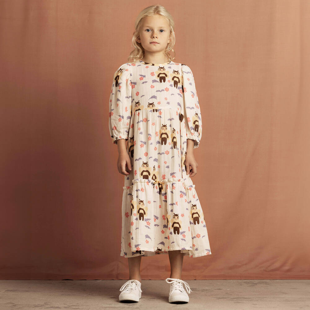 Mini Rodini-فستان بطبعة نحل قطن لون عاجي  | Childrensalon