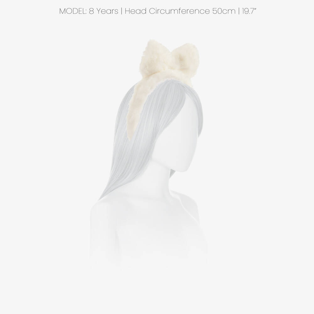 Mini Rodini-Girls Ivory Fluffy Faux Fur Bow Hairband | Childrensalon