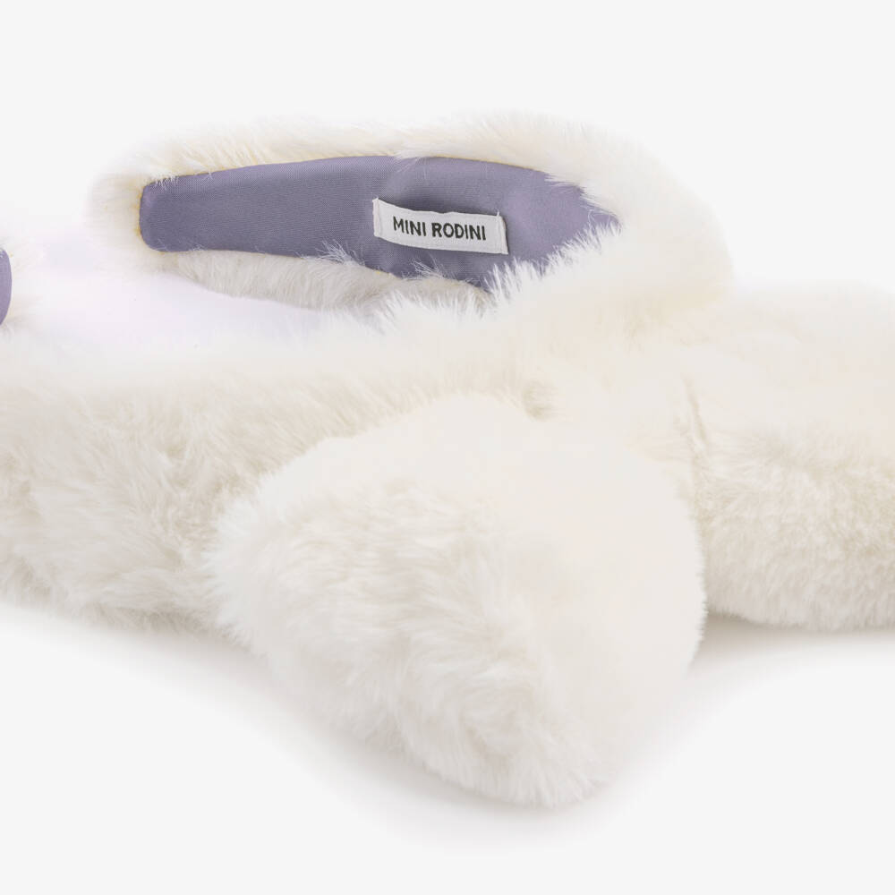 Mini Rodini-Girls Ivory Fluffy Faux Fur Bow Hairband | Childrensalon