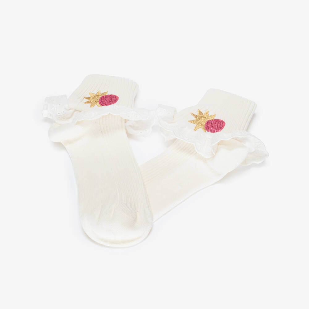 Mini Rodini-Girls Ivory Galaxy-Themed Frilly Socks | Childrensalon