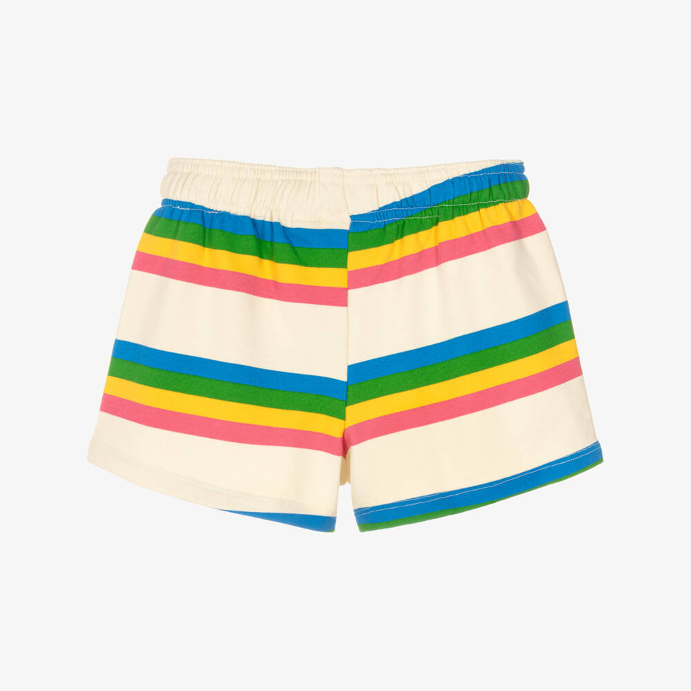 Mini Rodini-Girls Ivory & Multi Stripe Organic Cotton Shorts | Childrensalon