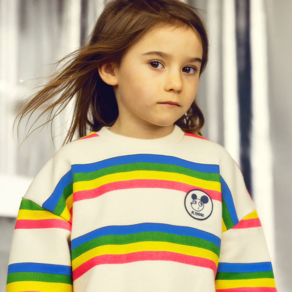 Mini Rodini-سويتشيرت قطن عضوي مقلم لون عاجي للبنات | Childrensalon