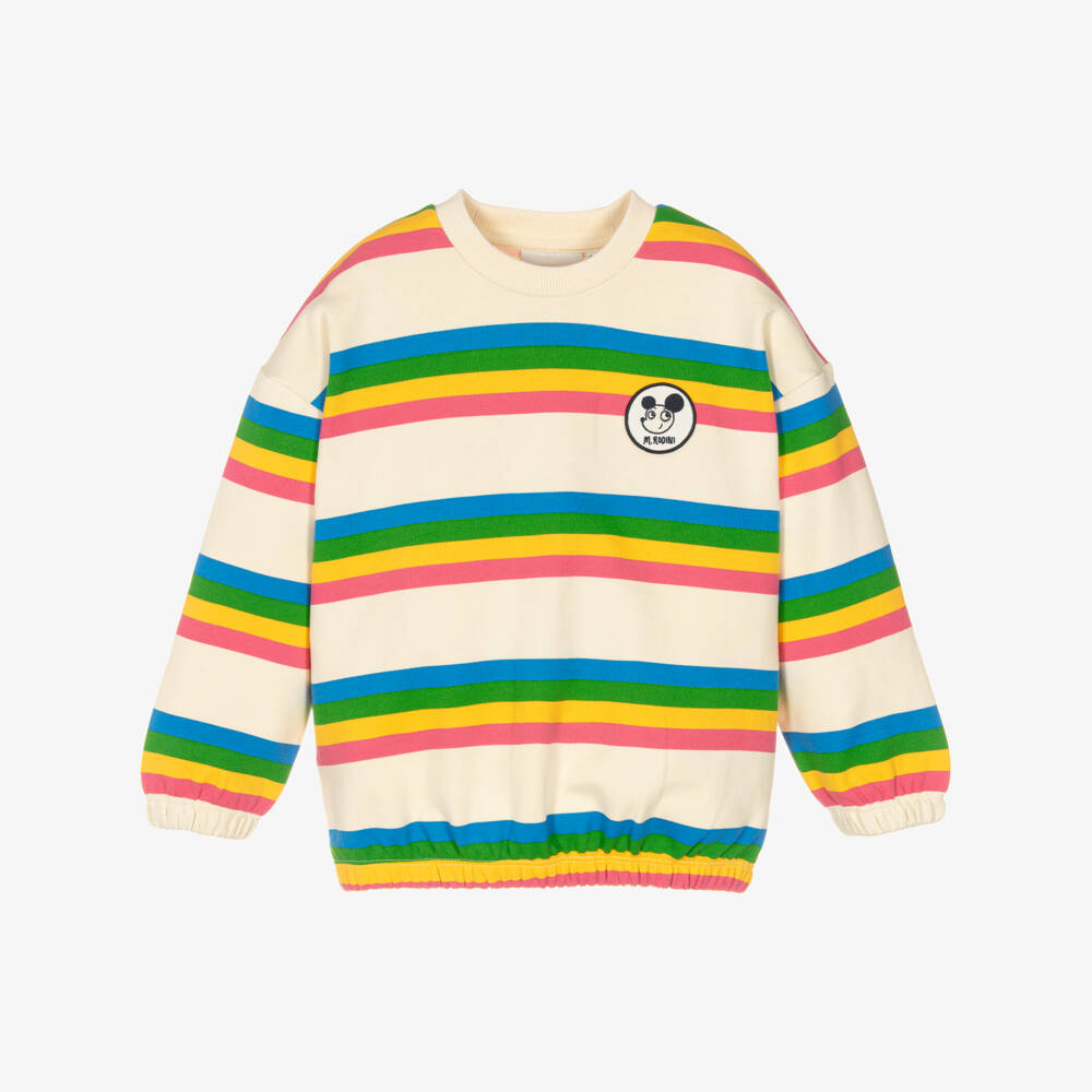Mini Rodini-Girls Ivory & Multi Stripe Organic Cotton Sweatshirt | Childrensalon