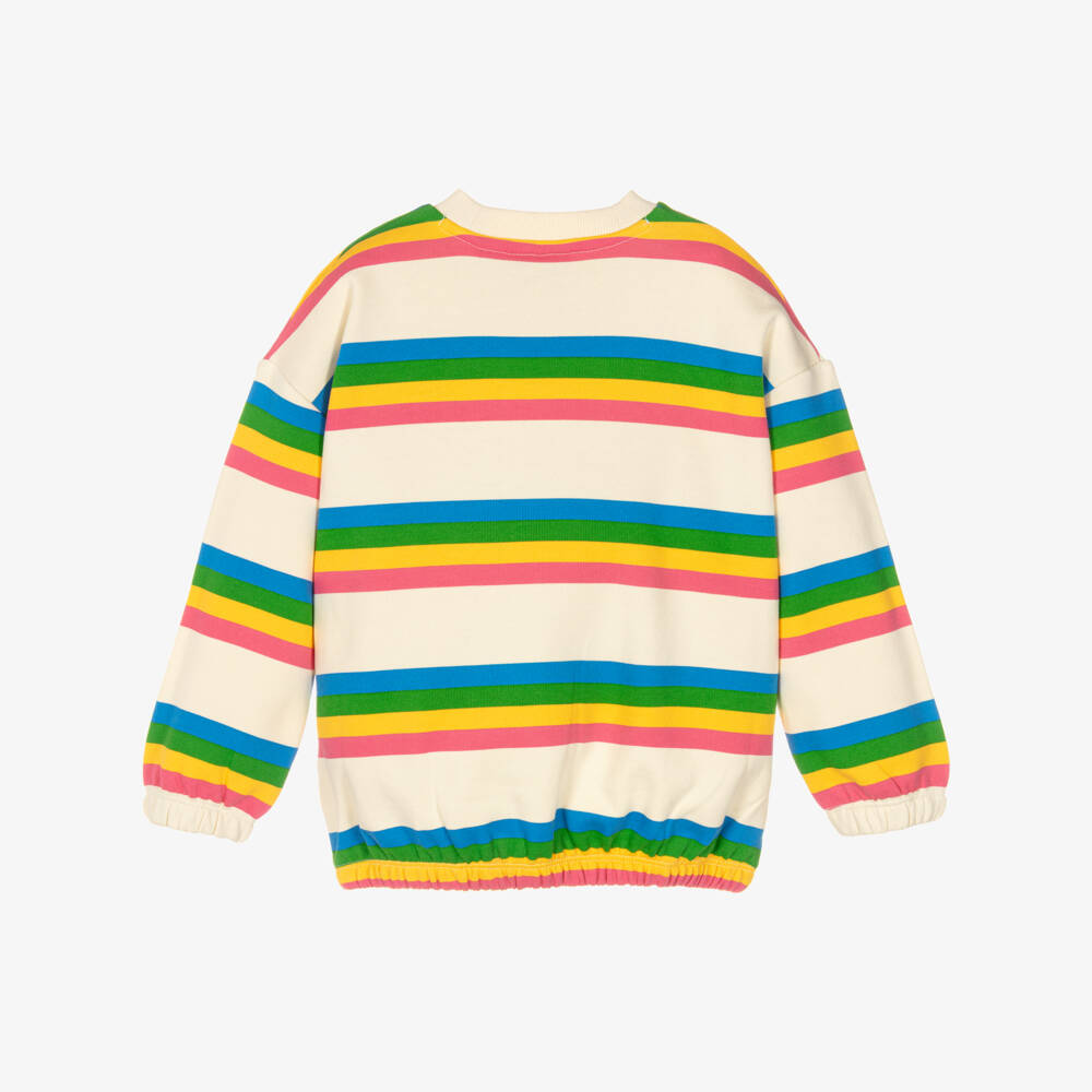 Mini Rodini-Girls Ivory & Multi Stripe Organic Cotton Sweatshirt | Childrensalon