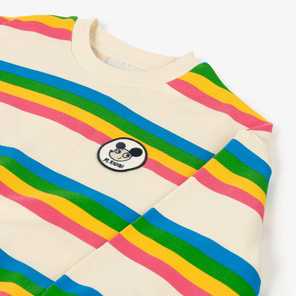 Mini Rodini-Girls Ivory & Multi Stripe Organic Cotton Sweatshirt | Childrensalon