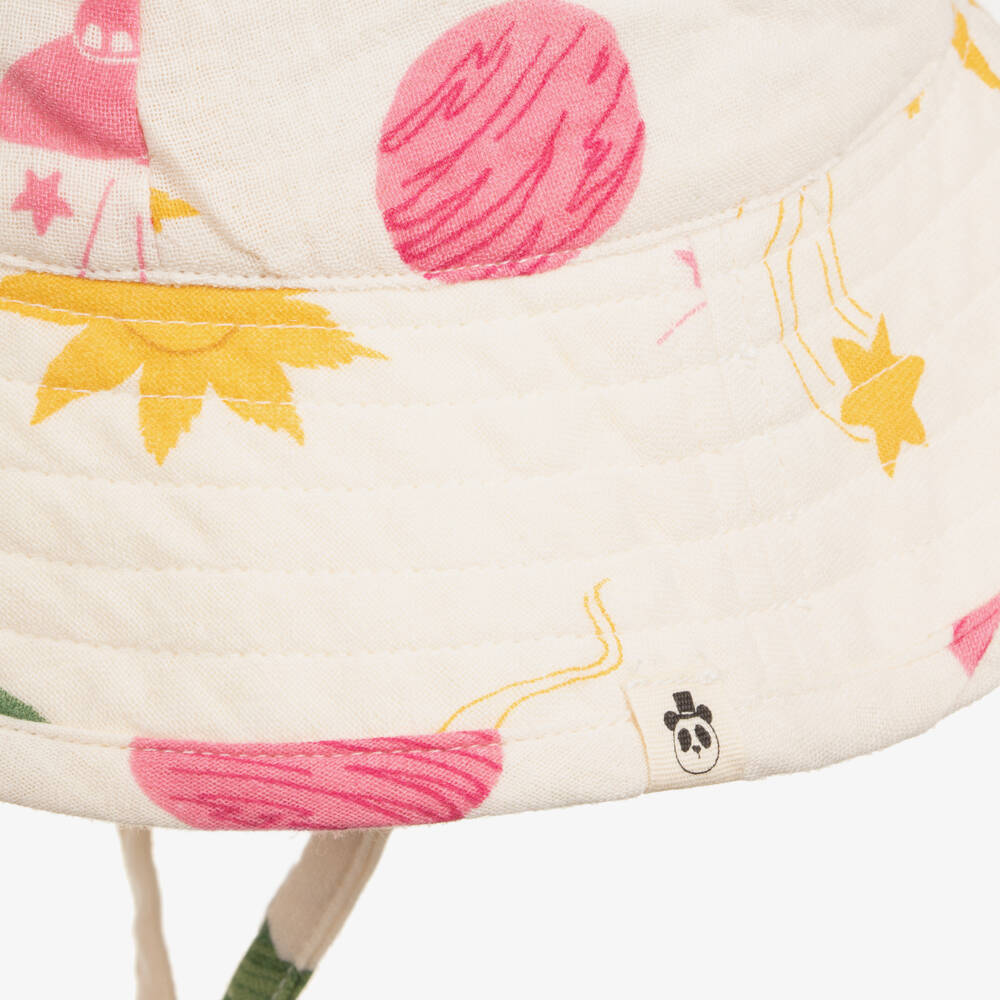 Mini Rodini-Girls Ivory Organic Cotton Muslin Space Print Sun Hat | Childrensalon