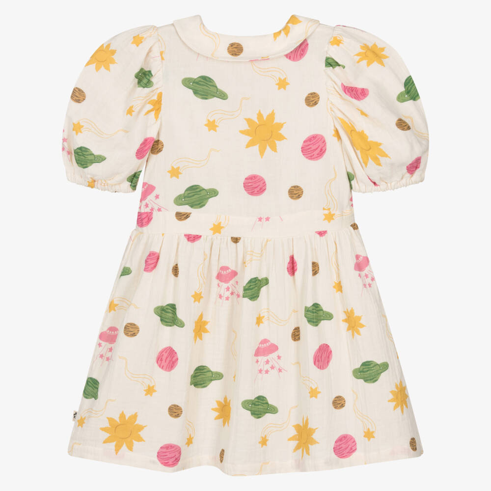 Mini Rodini-Girls Ivory Organic Cotton Space Print Dress | Childrensalon