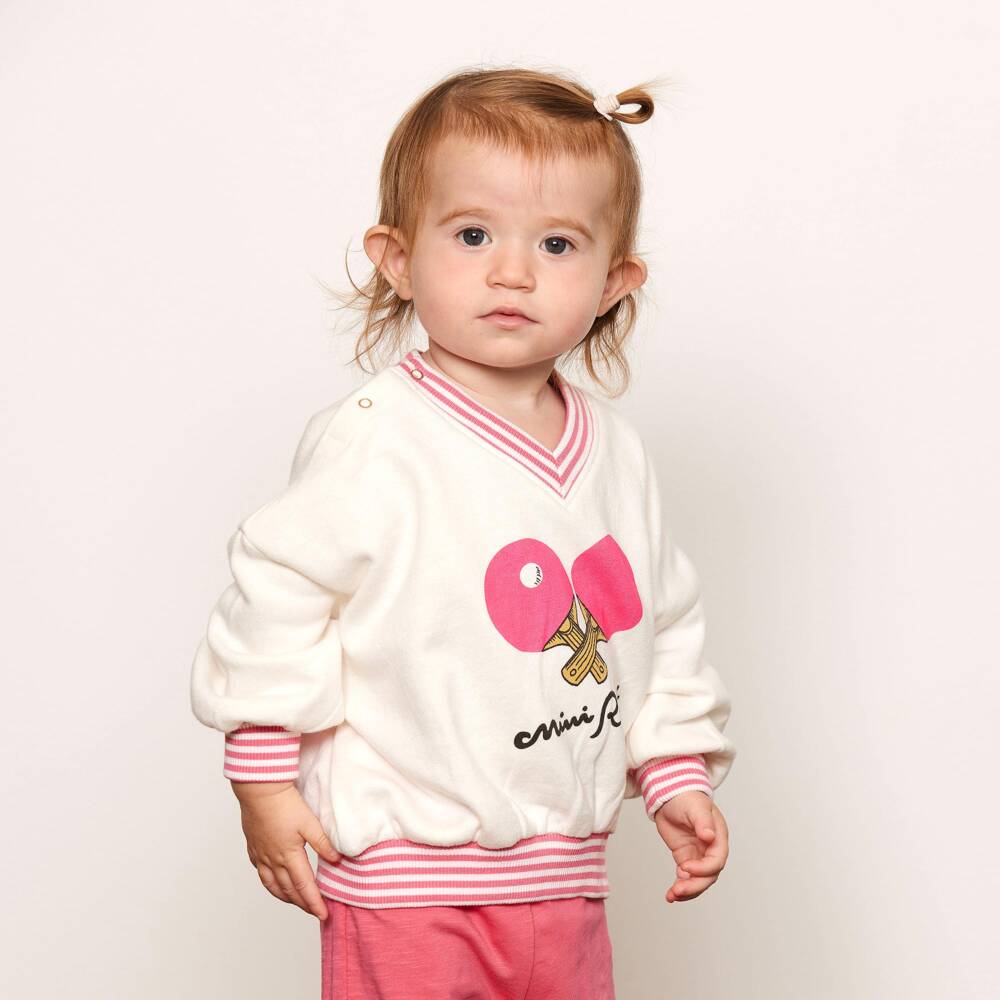 Mini Rodini-Girls Ivory Organic Cotton Table Tennis Sweatshirt | Childrensalon