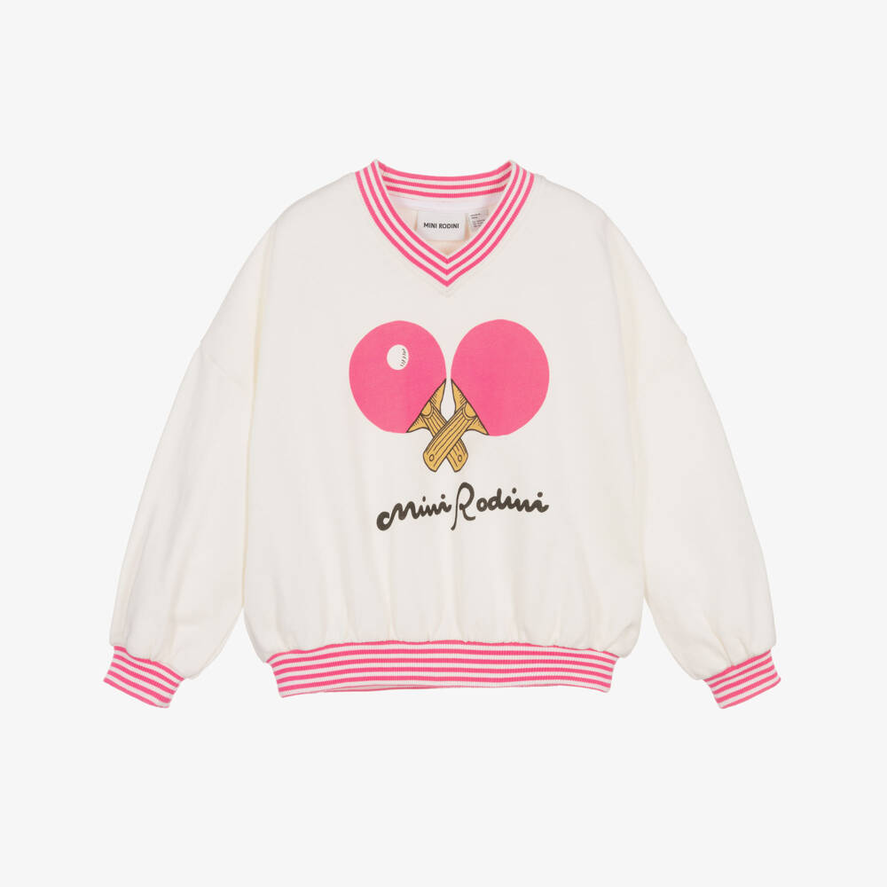 Mini Rodini-Girls Ivory Organic Cotton Table Tennis Sweatshirt | Childrensalon