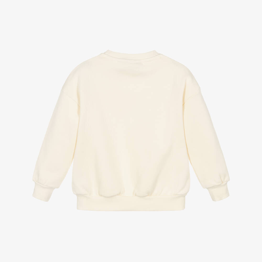 Mini Rodini-سويتشيرت قطن بطبعة باندا وقطة لون عاجي للبنات | Childrensalon
