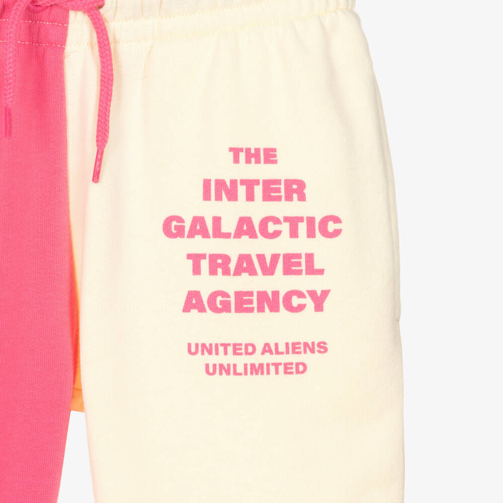 Mini Rodini-Girls Ivory & Pink Split Colour Organic Cotton Joggers | Childrensalon