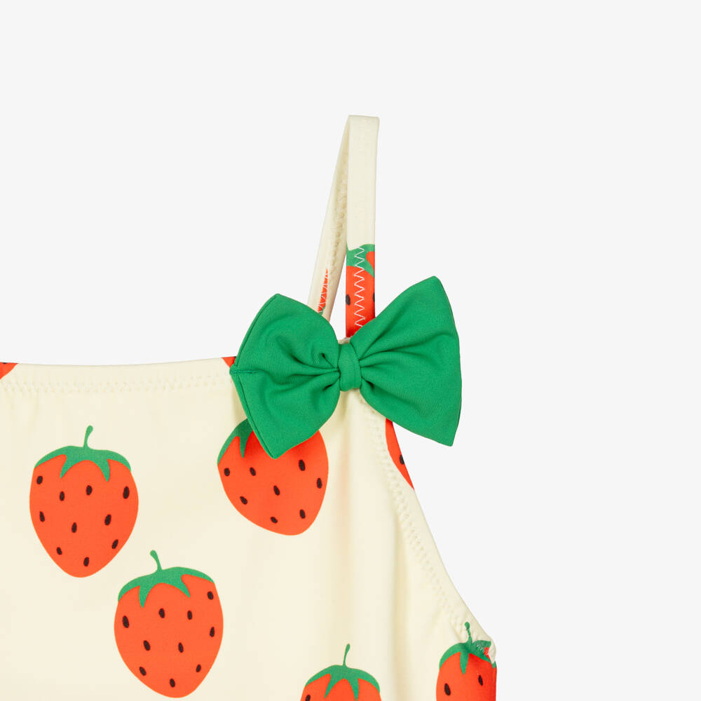 Mini Rodini-Girls Ivory Strawberry Print Swimsuit (UPF 40+) | Childrensalon