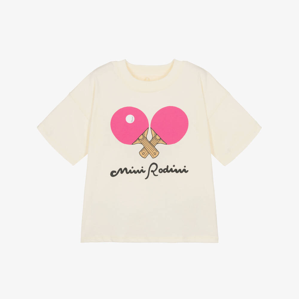 Mini Rodini-Girls Ivory Table Tennis Graphic T-Shirt | Childrensalon